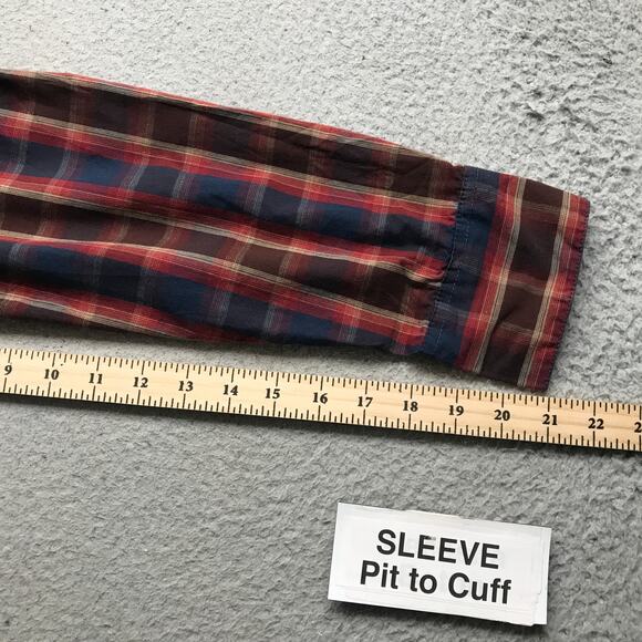 Levis Strauss & Co. Button Up Shirt Mens Large L Pockets Plaid Maroon Red Blue - Picture 10 of 10